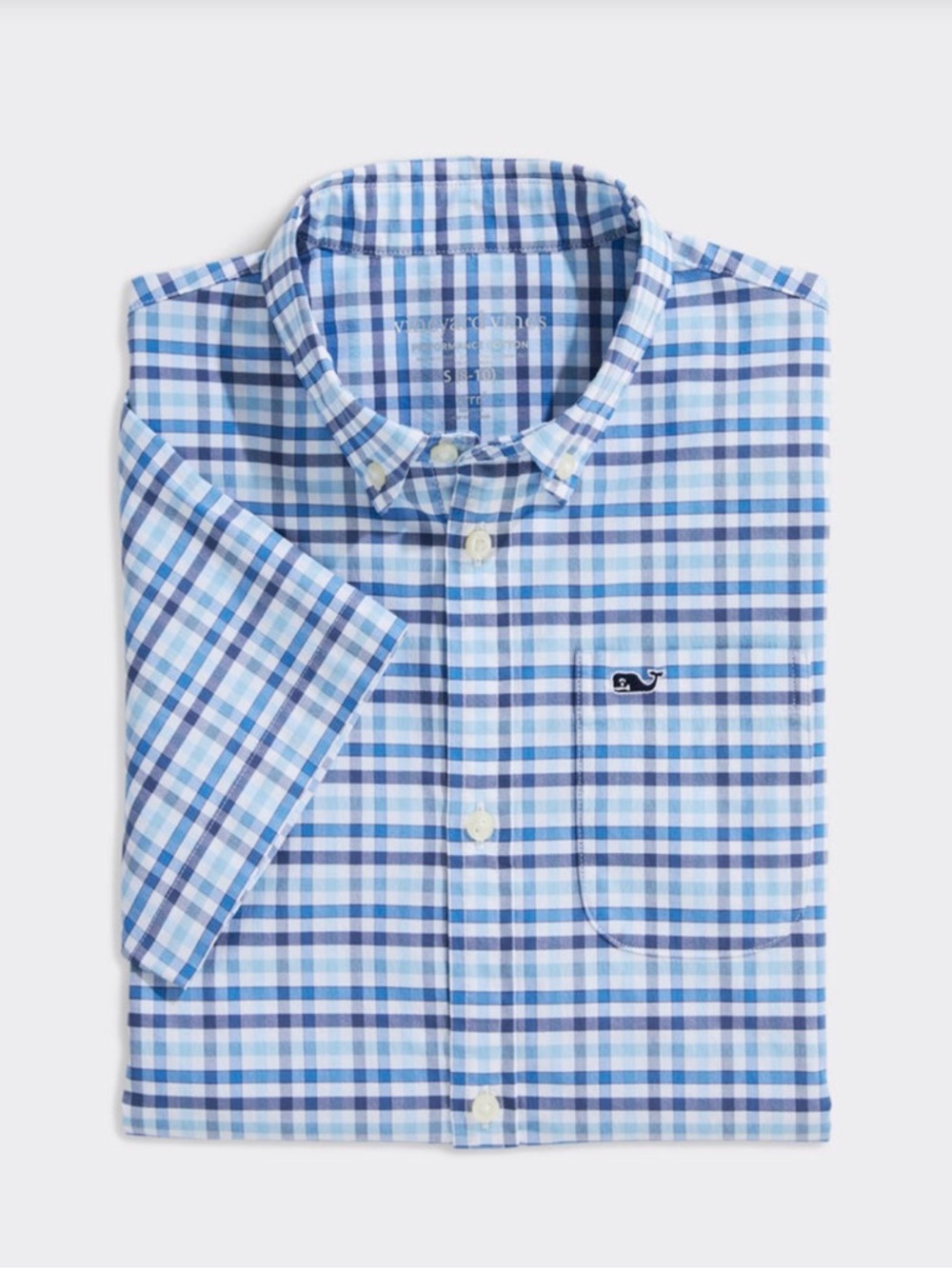 Vineyard Vine Boys Road Town Tattersall Performance Cotton Short-Sleeve Shirt L